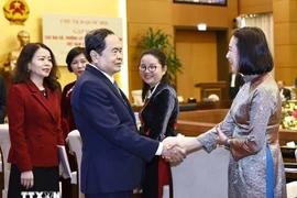 国会主席陈青敏会见越南驻外大使和代表机构首席代表。图自越通社