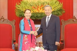 越共中央总书记、国家主席苏林会见澳大利亚联邦议会参议长苏·莱恩斯。图自越通社