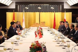  越南政府总理范明政会见日本前首相菅义伟和日越友好议员联盟主席二阶俊博