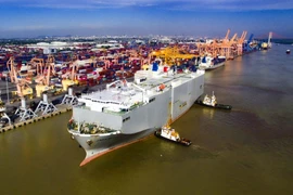 日本RORO JASA MURNI V.1A号货船停泊海防港卸载汽车近900辆