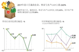 2017年前六月越南农业、林业与水产GDP上涨 2.65% 