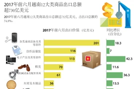 2017年前六月越南12大类商品出口总额超730亿美元