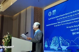 越南联合国教科文组织协会全国联合会主席阮春胜发表讲话。图自越通社