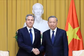 越南国家主席苏林和美国国务卿安东尼·布林肯。图自越通社