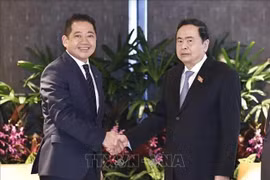 陈青敏在会见吉宝集团首席财务官凯文·张。图自越通社