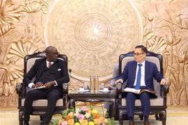 越共中央对外部部长黎怀忠（右）会见布隆迪保卫民主全国委员会—保卫民主力量总书记恩迪库里约。图自越通社