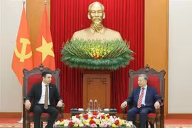 越共中央总书记苏林会见亚美尼亚共和国议会议长阿伦·西蒙扬。图自越通社