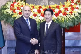 越南国家主席梁强（右）和保加利亚总统鲁门·拉德夫。图自越通社