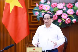 越南政府总理范明政发表讲话。图自越通社