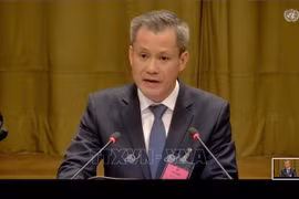 外交部法律与国际条约司司长阮登胜发表讲话。图自越通社