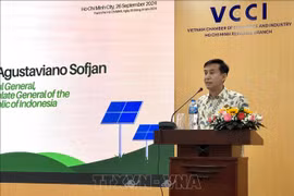 印尼驻胡志明市总领事阿古斯塔维亚诺·索菲扬发表讲话。图自越通社