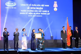 国会主席阮氏金银向Vinamilk授予国家主席三级独立勋章（图片来源：越通社） 