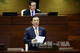 财政部部长丁进勇对国会代表所提出的相关问题进行解答（图片来源：越通社）