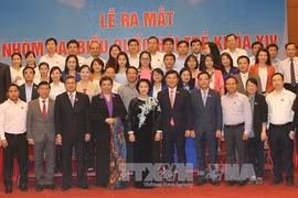 第十四届国会年轻代表小组与国会主席阮氏金银合影（图片来源：越通社）