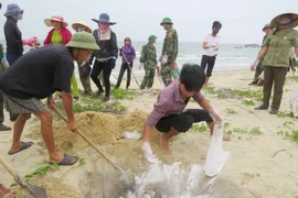 人民收拾死亡的鱼