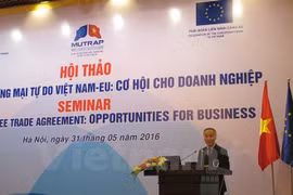 越南工商部副部长陈国庆在研讨会上致辞