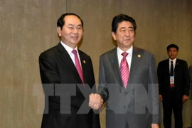 国家主席陈大光与日本首相安倍晋三举行会谈（图片来源：越通社）