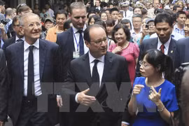 法国总统奥朗德走访河内古街（​图片来源：越通社）