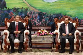 老挝人民革命党中央总书记本扬·沃拉吉会见越共中央政治局委员、中央书记处常务书记丁世兄（图片来源：越通社）