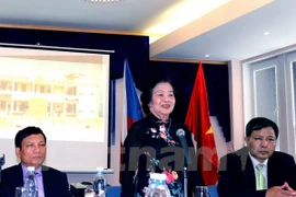 张美华女士在各场会议上发表讲话（图片来源：越通社）