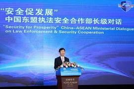 中共中央政法委书记孟建柱在东盟中国执法安全合作部长级对话上发表讲话（图片来源：新华社）