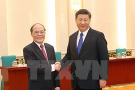 越南国会主席阮生雄会见中共中央总书记、国家主席习近平（图片来源：越通社）