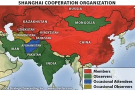 上海合作组织成员和观察员地图（图片来源：Strategic Forecasting, Inc）