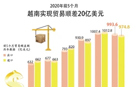 图表新闻：2020年前5个月越南实现贸易顺差20亿美元