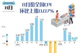 图表新闻:8月份全国CPI同比上涨0.07%