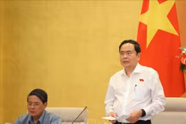 越南国会主席陈青敏在会议上发表讲话。图自越通社