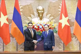 亚美尼亚议会议长阿伦·西蒙扬与越南国会主席陈青敏。图自越通社
