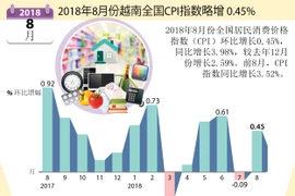 图表新闻：2018年8月份越南全国CPI指数略增 0.45% 