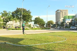 园林工人长期高温作业 守护好城市绿色空间