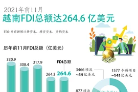 图表新闻：2021年前11月越南FDI总额达264.6亿美元