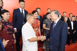越共中央总书记、国家主席苏林会见中国友好人士代表。图自越通社
