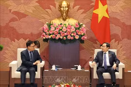越南国会主席陈青敏接见韩国驻越南大使崔英三。图自越通社