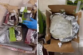 毒品被藏在葡萄酒袋子中。图自越通社