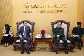 越南国防部长潘文江大将会见中国新任驻越南大使何炜。图自越通社
