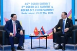 越南政府总理范明政与老挝总理宋赛·西潘敦。图自越通社