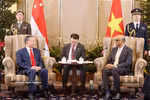 越共中央总书记、国家主席苏林与新加坡总统尚达曼举行会谈。图自越通社