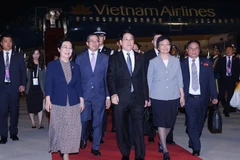 中国官员到机场迎接梁强一行 图自越通社