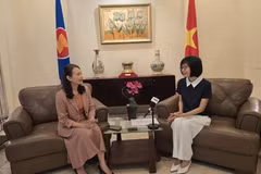 越南常驻东盟代表团团长孙氏玉香大使接受越通社驻雅加达记者的采访。图自越通社