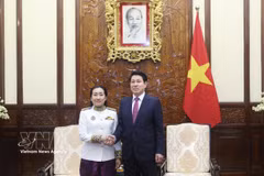 国家主席梁强会见柬埔寨驻越大使Touch Pharat递交国书 图自越通社