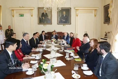 图片来源《国际报》2024年10月2日，越共中央总书记、国家主席苏林与爱尔兰总统迈克尔·希金斯在爱尔兰首都都柏林举行会谈。图自越通社