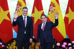 范明政总理与西班牙首相佩德罗·桑切斯于2025年4月9日在河内会晤。图自越通社