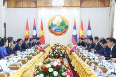 越共中央书记处常务书记陈锦秀会见老挝总理宋赛·西潘敦