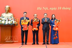 国会主席陈青敏向2025-2030年任期国会下属机构党委书记颁发决定并赠送鲜花。图自越通社