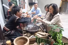 游客体验埃地族传统咖啡烘焙技艺 图自nhandan.vn