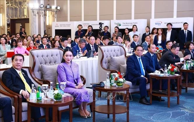 政府总理范明政与泰国总理佩通坦共同主持越泰企业论坛。图自越通社