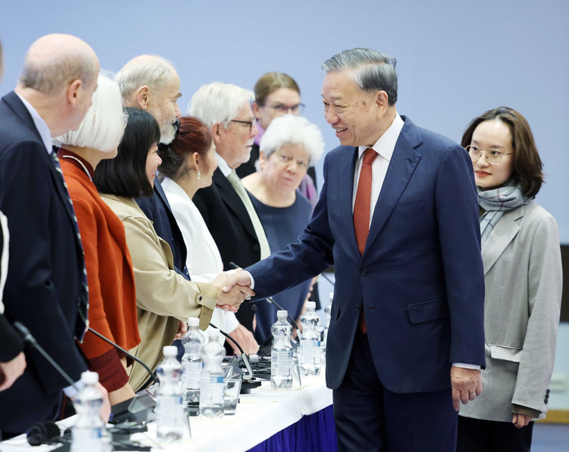 越共中央总书记苏林会见芬越友好协会领导班子成员。图自越通社